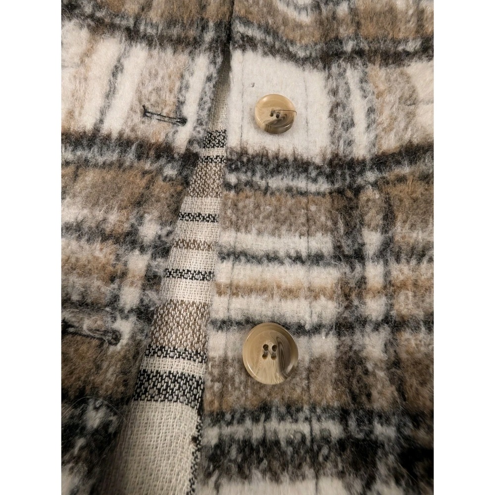 Joie Womens Extra Small/P Cropped Shacket Plaid Button Pockets Neutral Brushed - Picture 5 of 11
